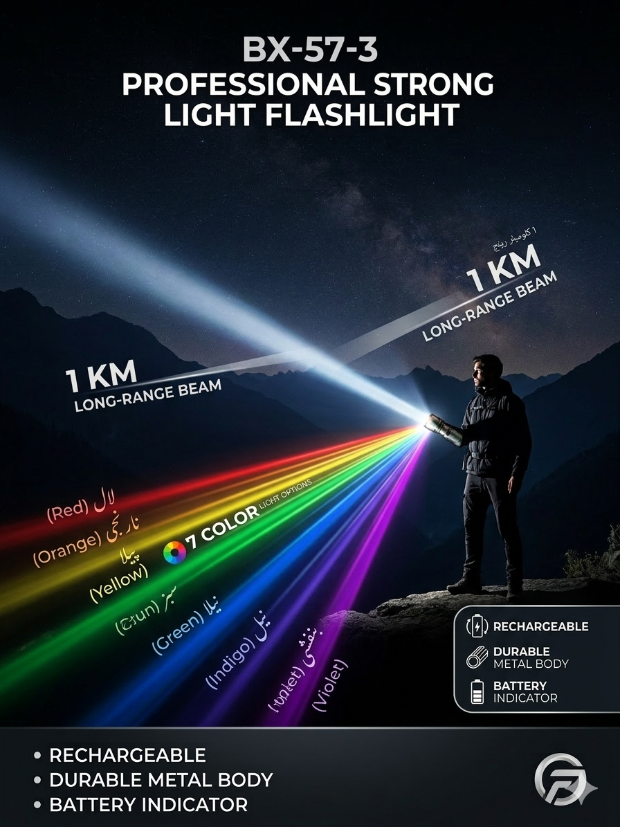 BX-57-3 Rechargeable Flashlight – 1KM Long Range Torch - Image 2