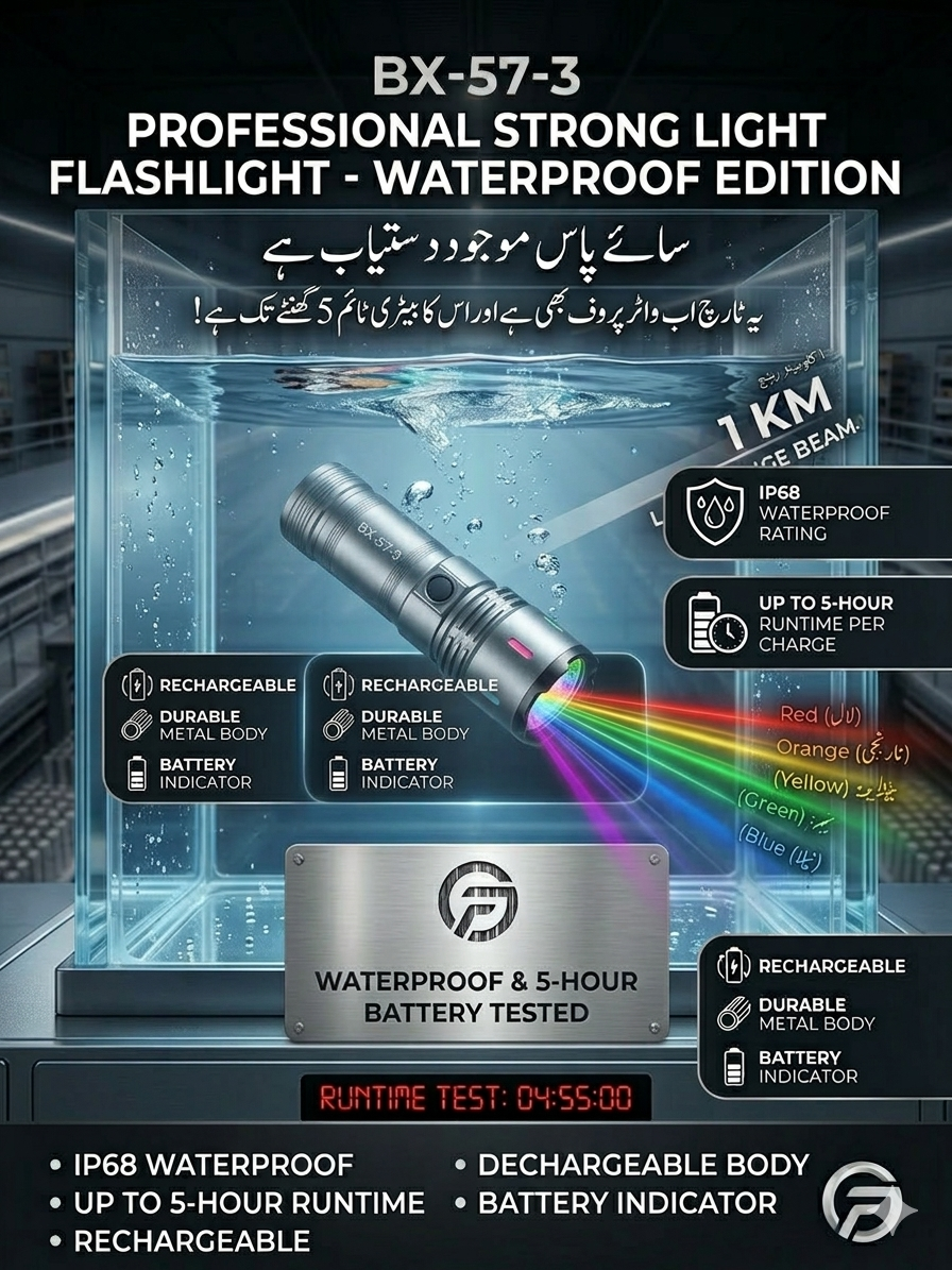 BX-57-3 Rechargeable Flashlight – 1KM Long Range Torch - Image 3