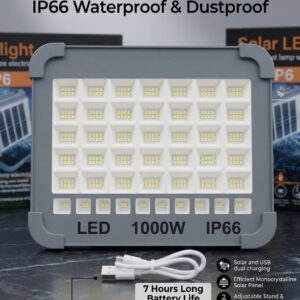 1000W Ultra-Bright Solar & USB Rechargeable Emergency LED Light